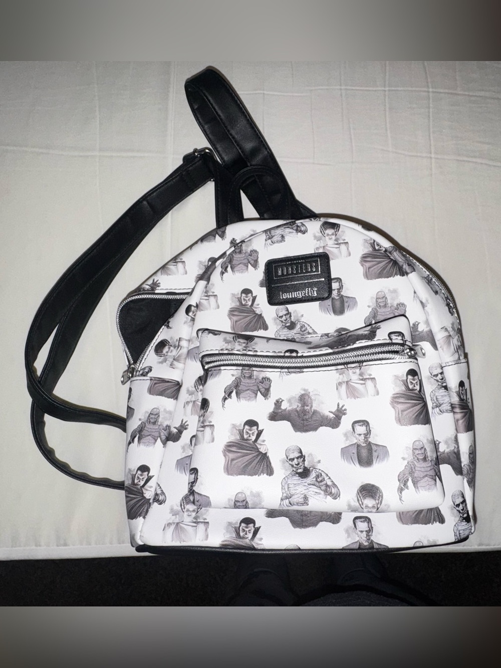 Loungefly Black & White Monster Print Mini Backpack